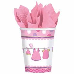 Kubeczki papierowe różowe It's a Baby Girl 8 szt 266 ml
